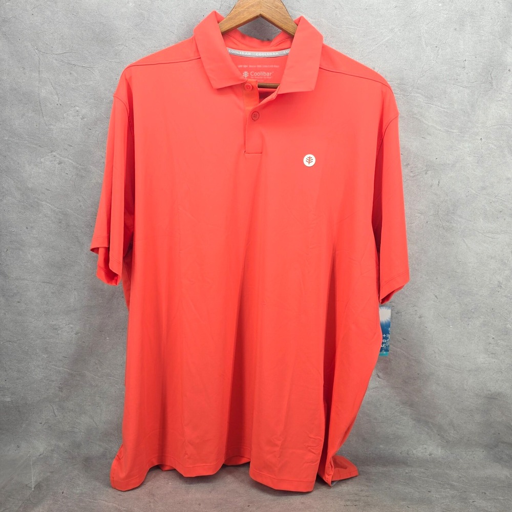 Coolibar Mens Victory Lap Short Sleeve Polo Shirt Size XL Coral Red UPF‎ 50+